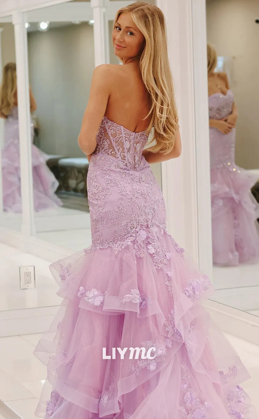 LP1808 - Sweetheart Sleeveless Sheer Floral Appliques Mermaid Prom Dress