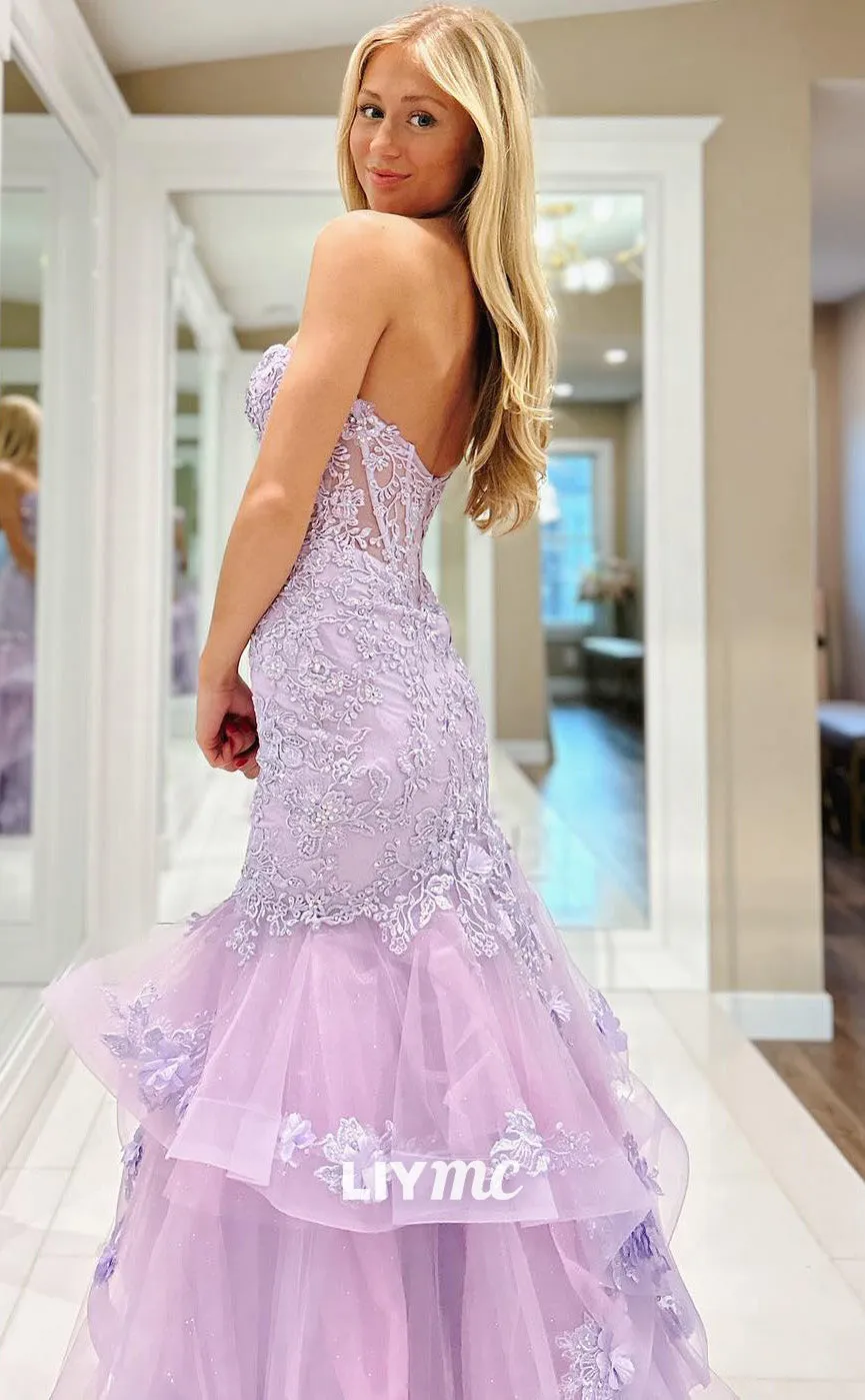 LP1808 - Sweetheart Sleeveless Sheer Floral Appliques Mermaid Prom Dress