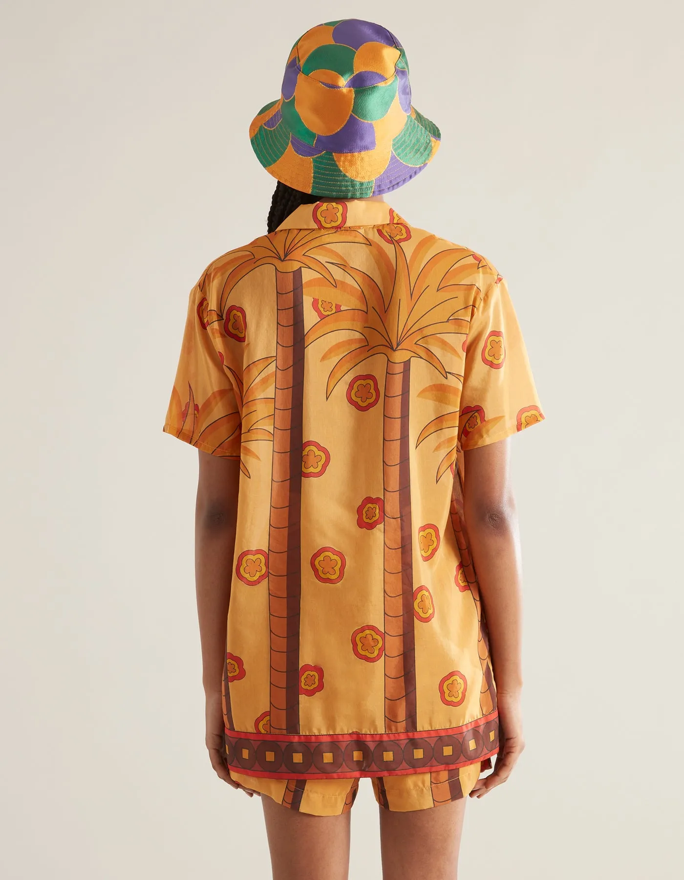 Luca Apricot Palm Print Silk Voile Shirt