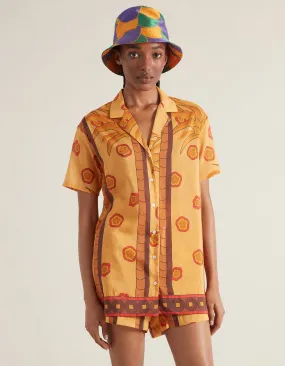 Luca Apricot Palm Print Silk Voile Shirt