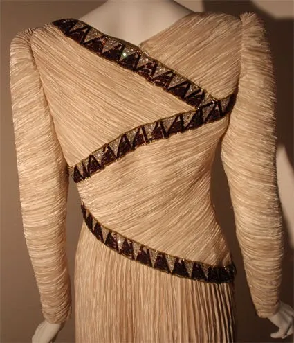 MARY MCFADDEN 1990s Cream Evening Gown with Beading Size 6