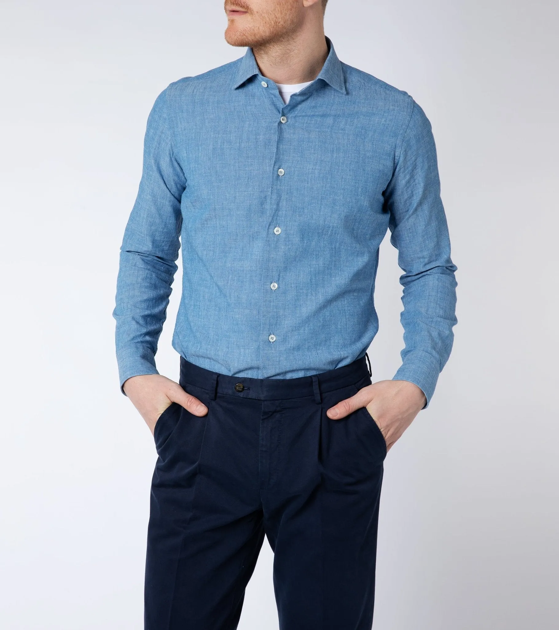 MCR Slim Japanese Chambray Shirt: Light Blue