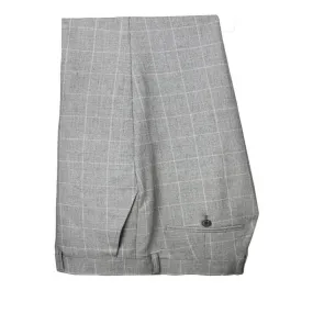 Men's Silver Stretch Windowpane Check Slim Fit Trousers