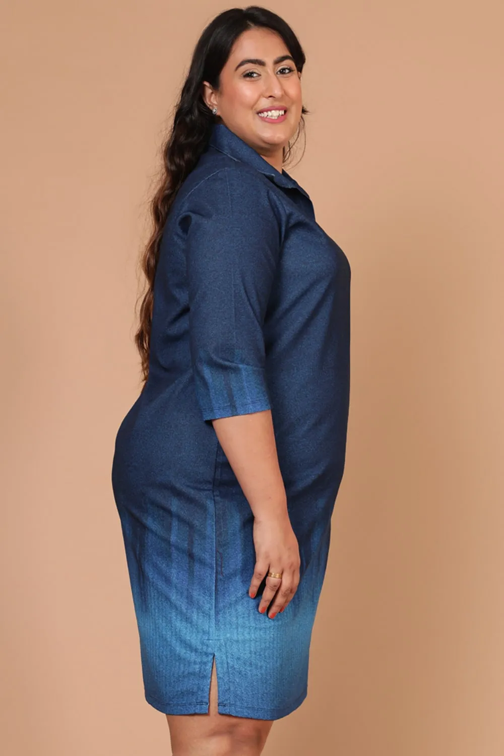 Midnight Denim Ombre Shirt Dress