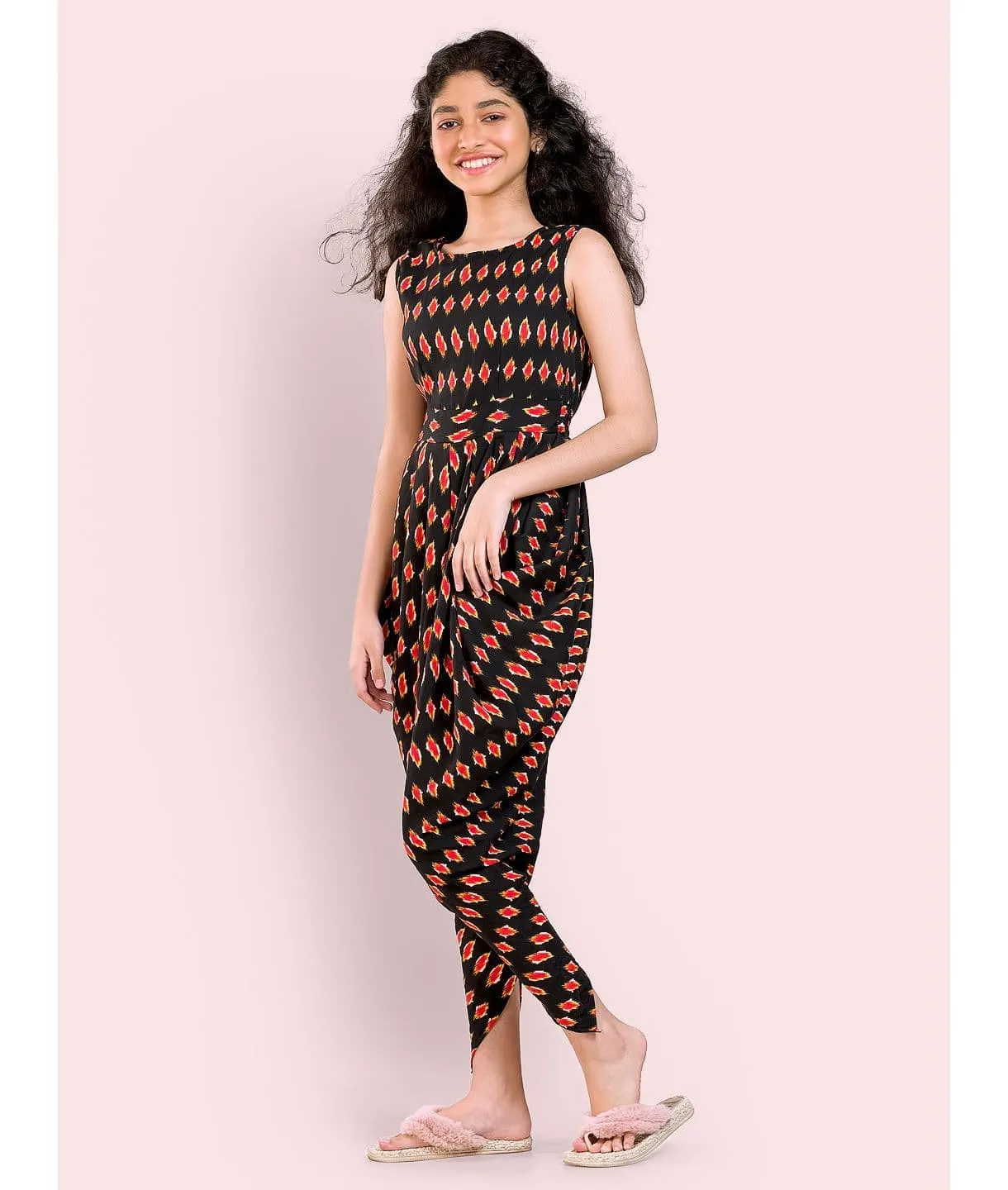 Multi colour elasticated Dhoti Jumpsuit for Girls