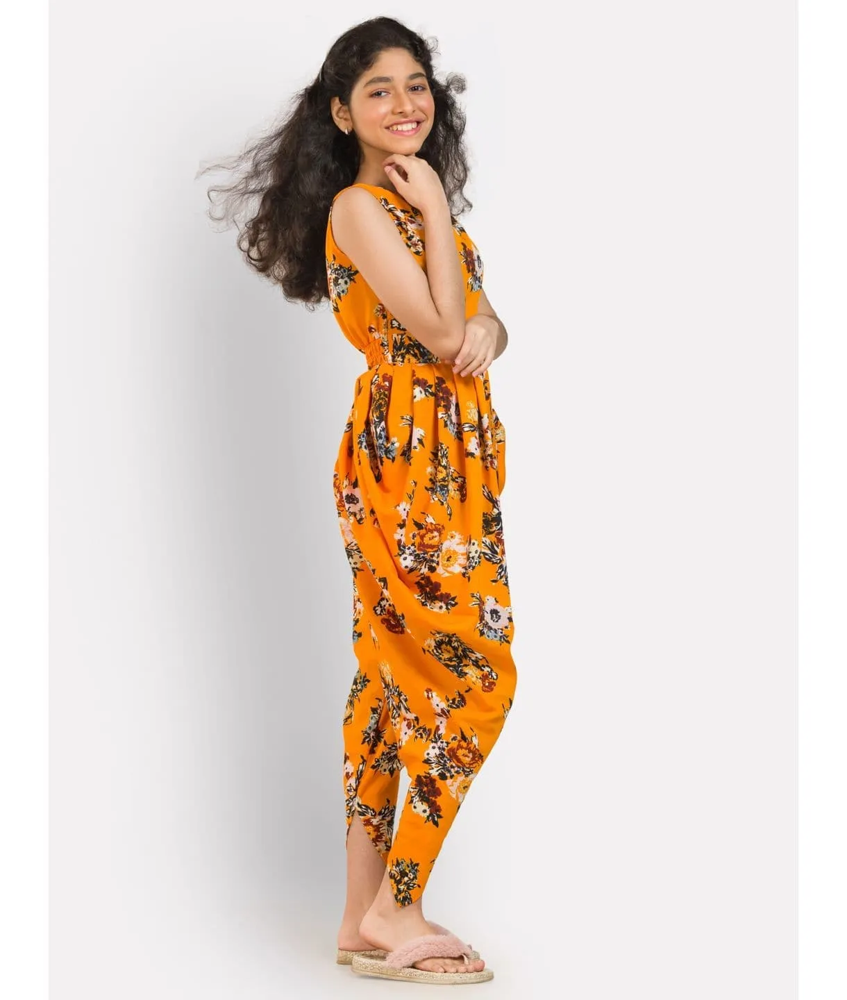 Multi colour elasticated Dhoti Jumpsuit for Girls