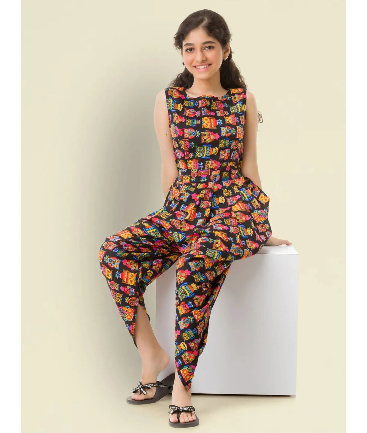 Multi colour elasticated Dhoti Jumpsuit for Girls