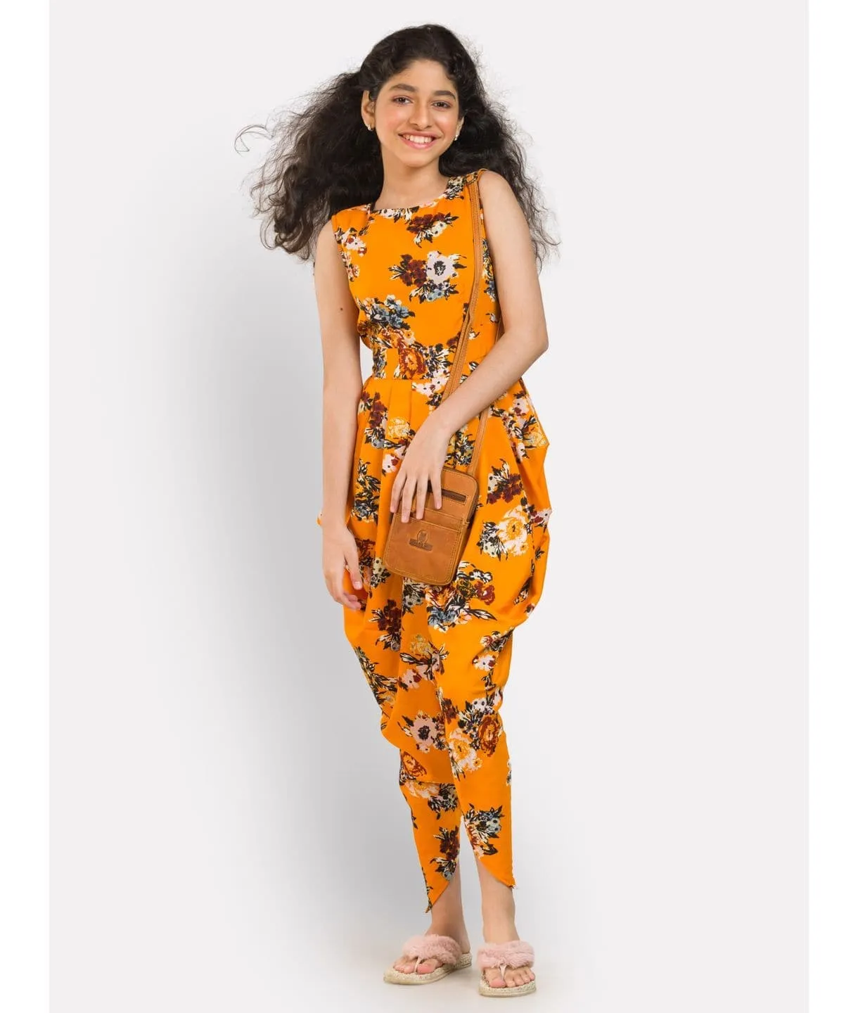 Multi colour elasticated Dhoti Jumpsuit for Girls