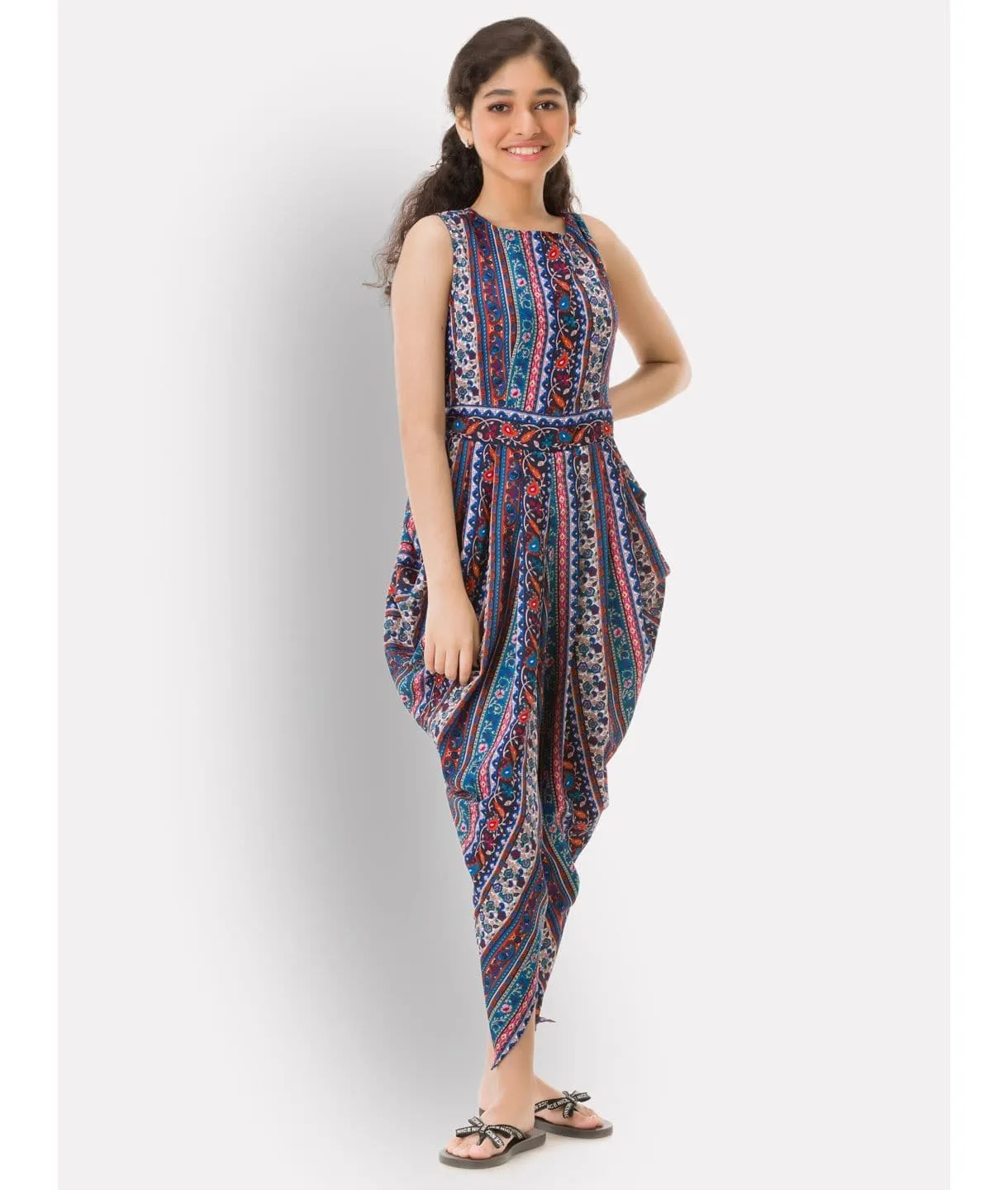 Multi colour elasticated Dhoti Jumpsuit for Girls