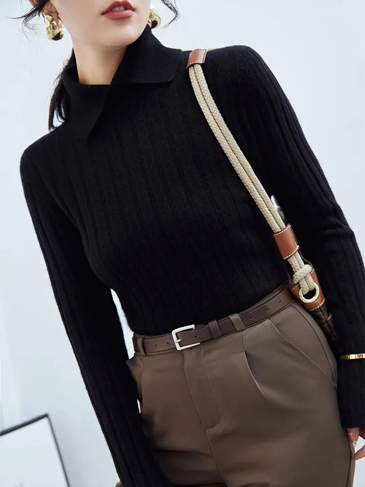 New Polo Collar Women's Knitted Sweater Long Sleeve Slim Fit Pullovers for Women Autumn Winter Sweaters Soft Warm Bottoming Tops