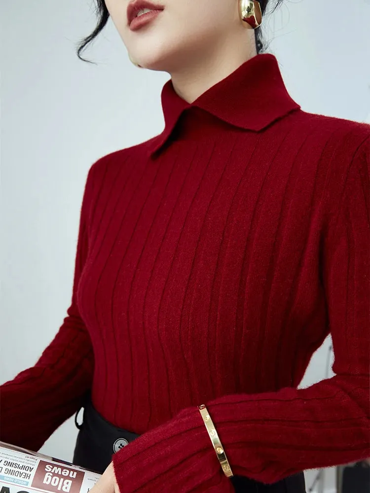 New Polo Collar Women's Knitted Sweater Long Sleeve Slim Fit Pullovers for Women Autumn Winter Sweaters Soft Warm Bottoming Tops