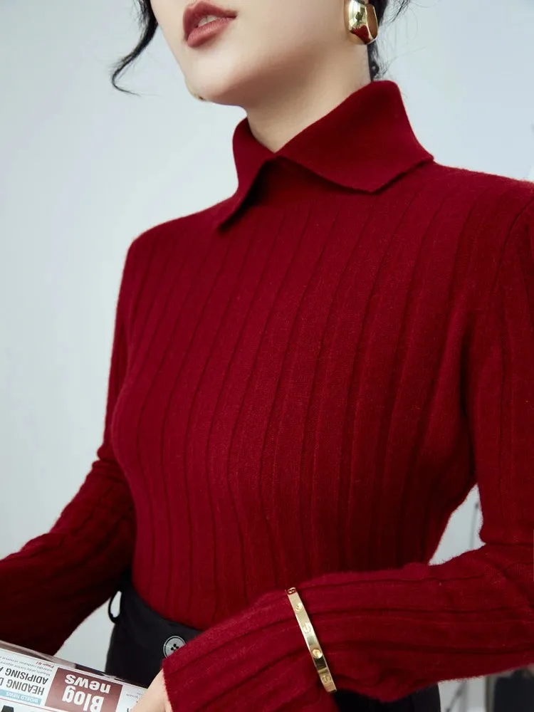 New Polo Collar Women's Knitted Sweater Long Sleeve Slim Fit Pullovers for Women Autumn Winter Sweaters Soft Warm Bottoming Tops