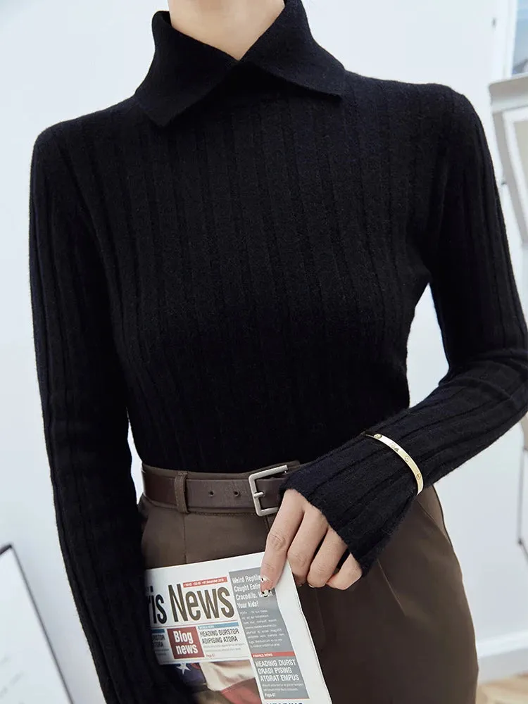 New Polo Collar Women's Knitted Sweater Long Sleeve Slim Fit Pullovers for Women Autumn Winter Sweaters Soft Warm Bottoming Tops