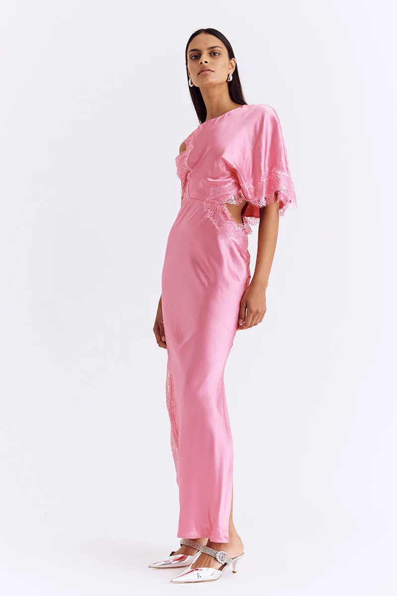 Nicky Asymmetric Sleeve Maxi Dress - Pink