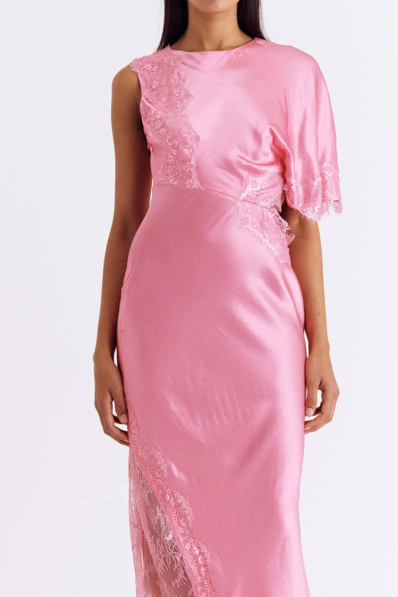 Nicky Asymmetric Sleeve Maxi Dress - Pink