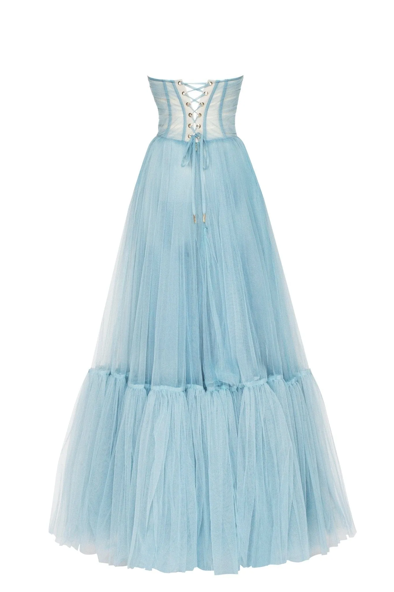 Ocean Wave Sheer Sleeves Maxi Tulle Dress