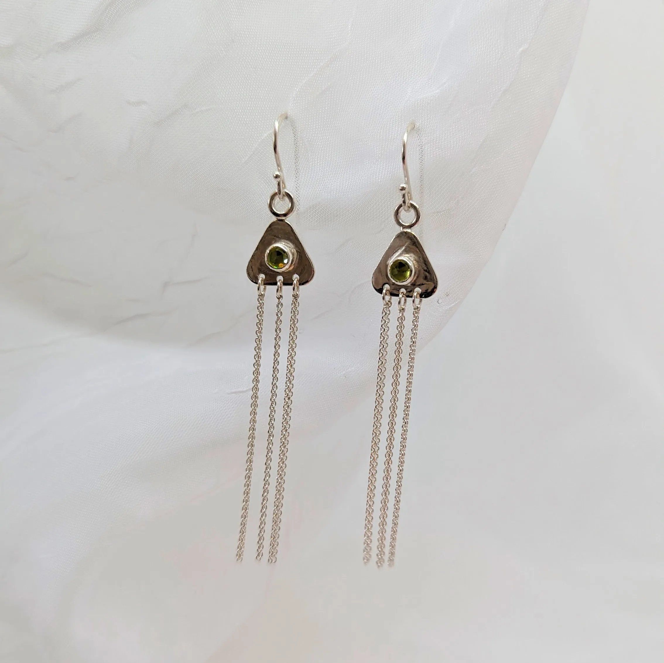 Peridot Triangle Fringe Earrings