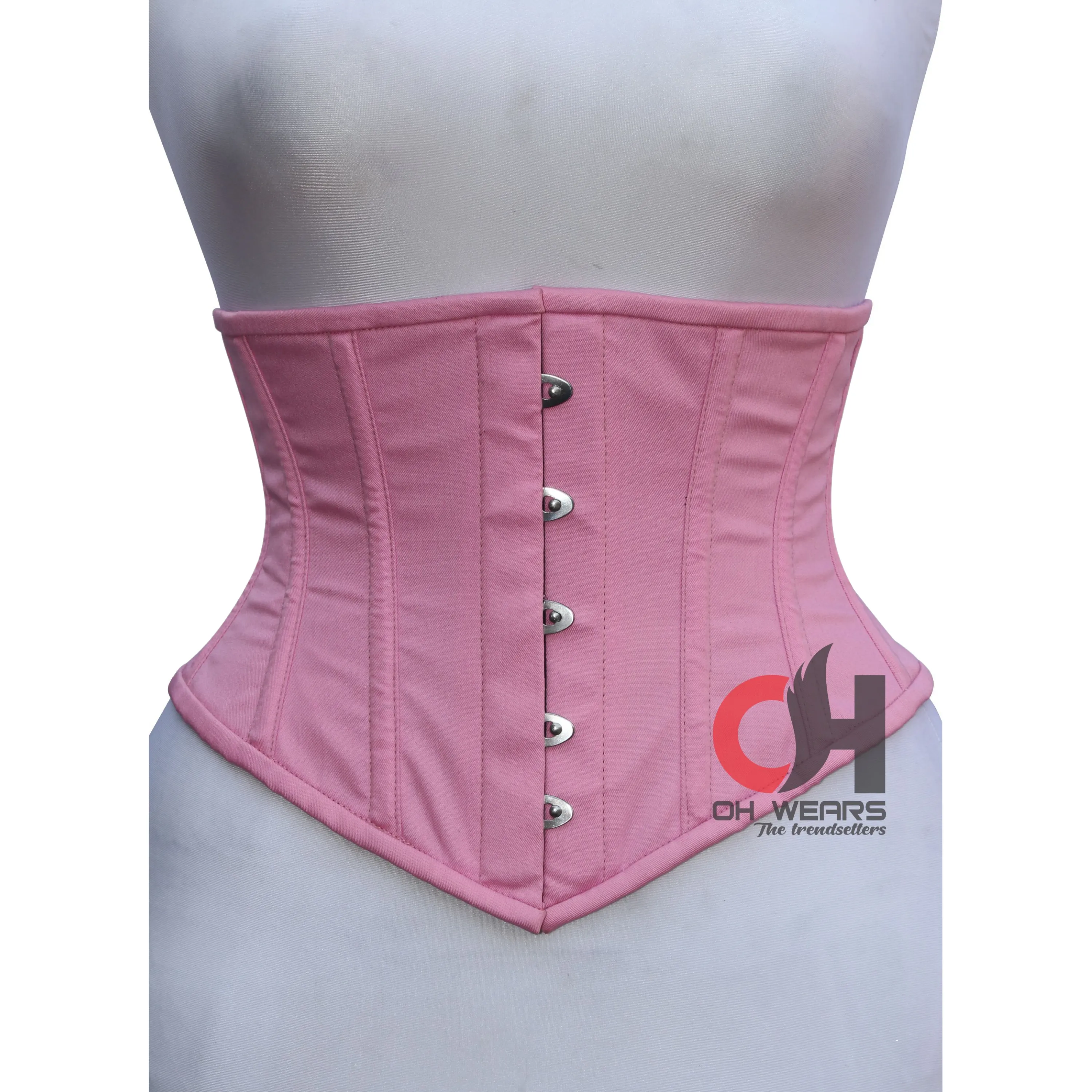 Pink Cotton Underbust corset - Steel Boned