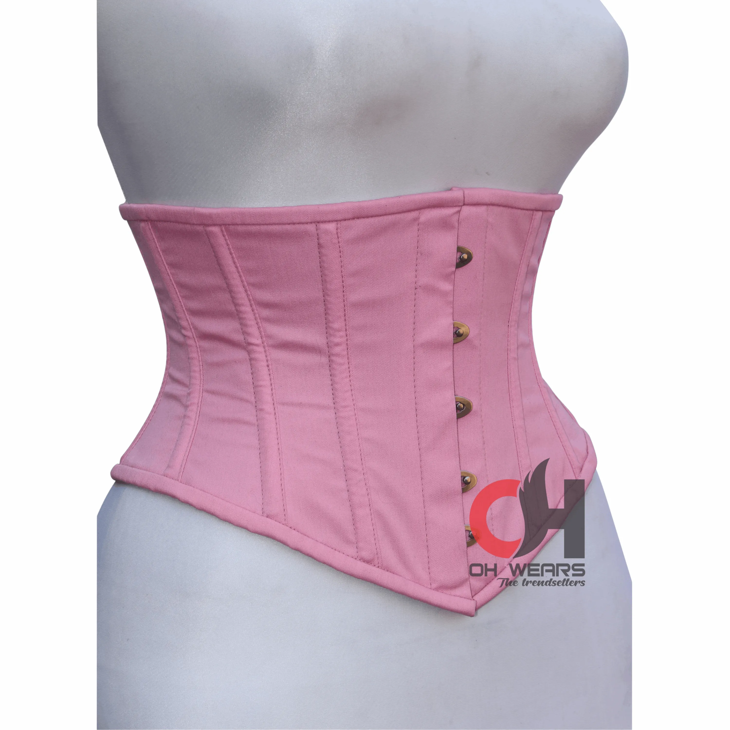 Pink Cotton Underbust corset - Steel Boned