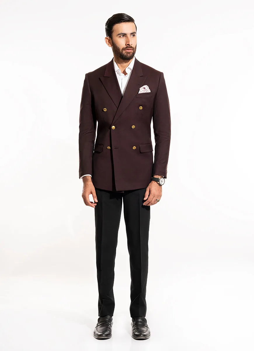 Plain-Maroon, Wool Rich Double Breasted Classic Blazer