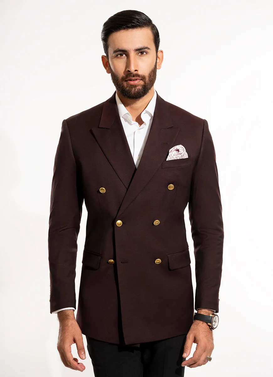 Plain-Maroon, Wool Rich Double Breasted Classic Blazer