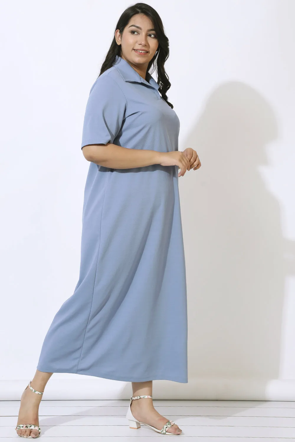 Plus Size Denim Blue Side Slit Long Dress