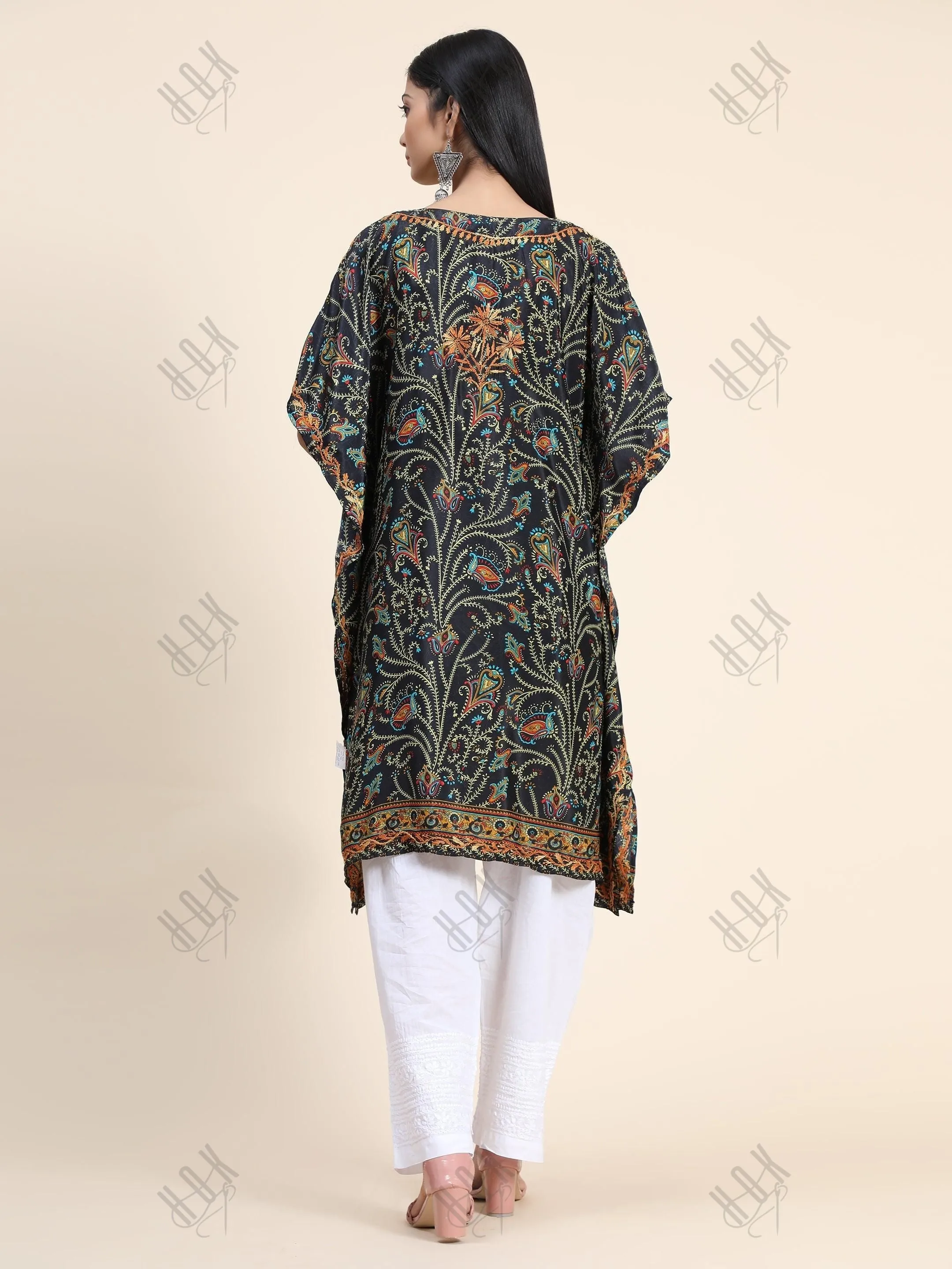 Premium Hand Embroidery Chikankari PolySilk Kaftan Topwear for Women