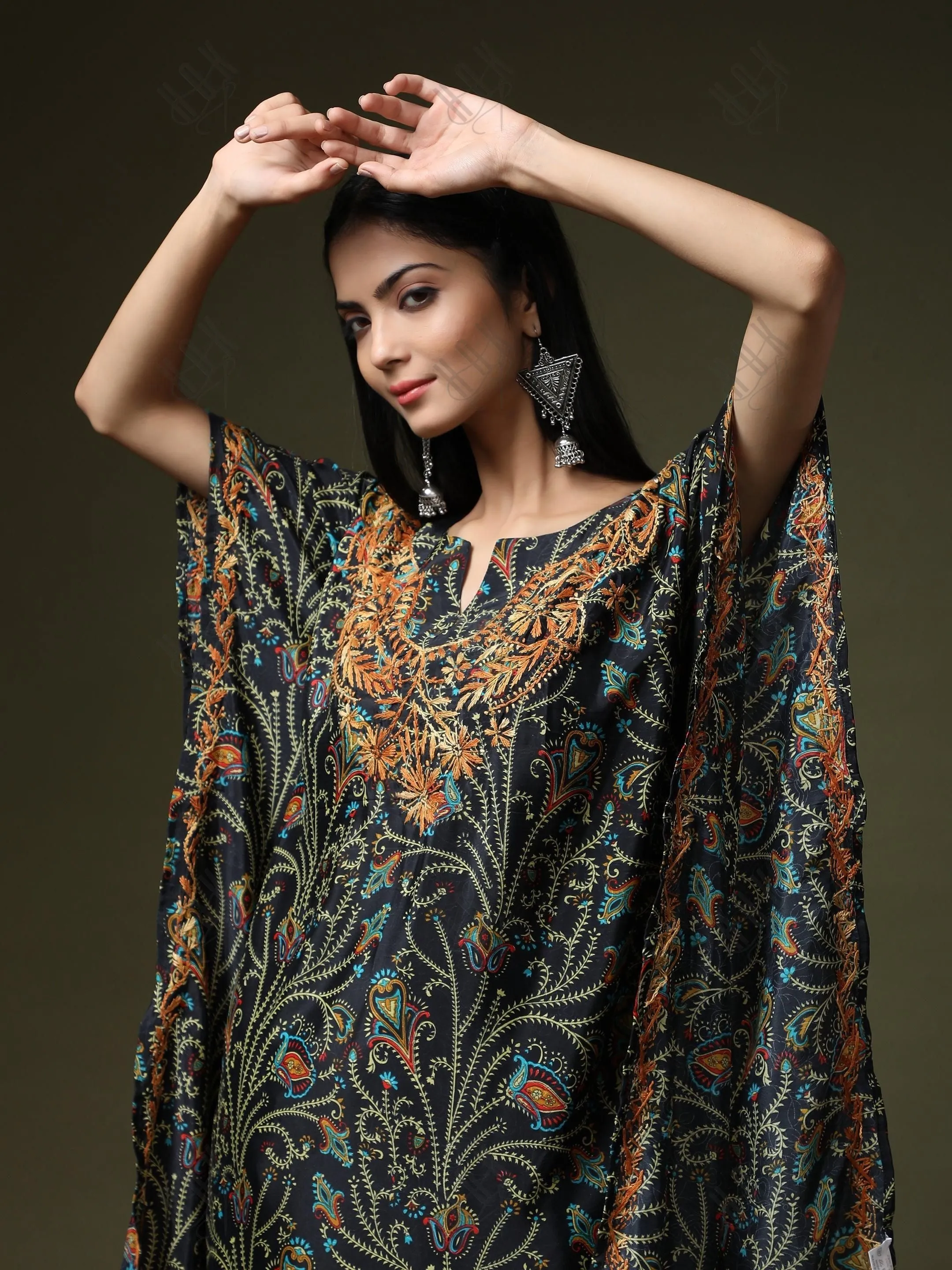 Premium Hand Embroidery Chikankari PolySilk Kaftan Topwear for Women