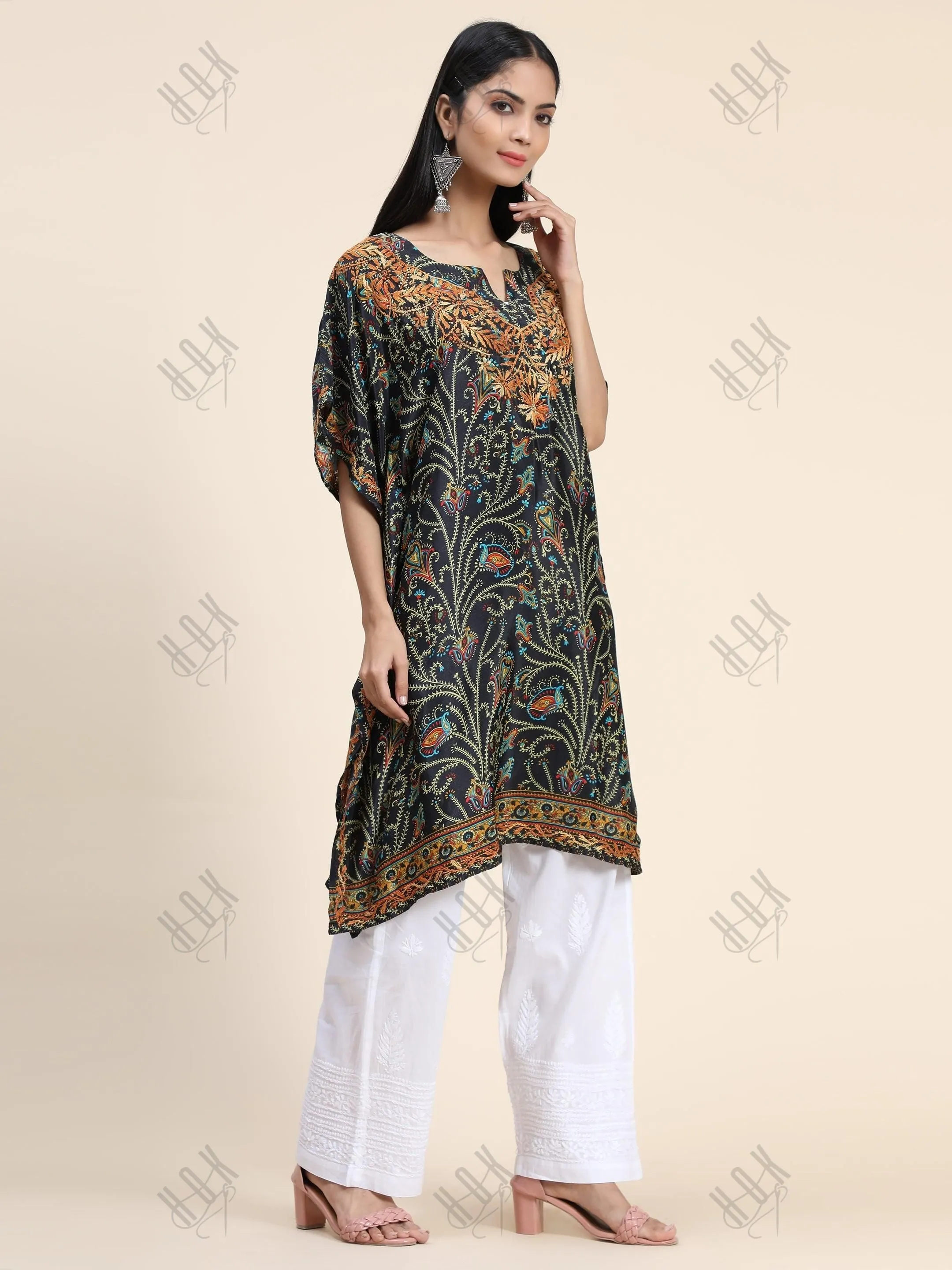 Premium Hand Embroidery Chikankari PolySilk Kaftan Topwear for Women