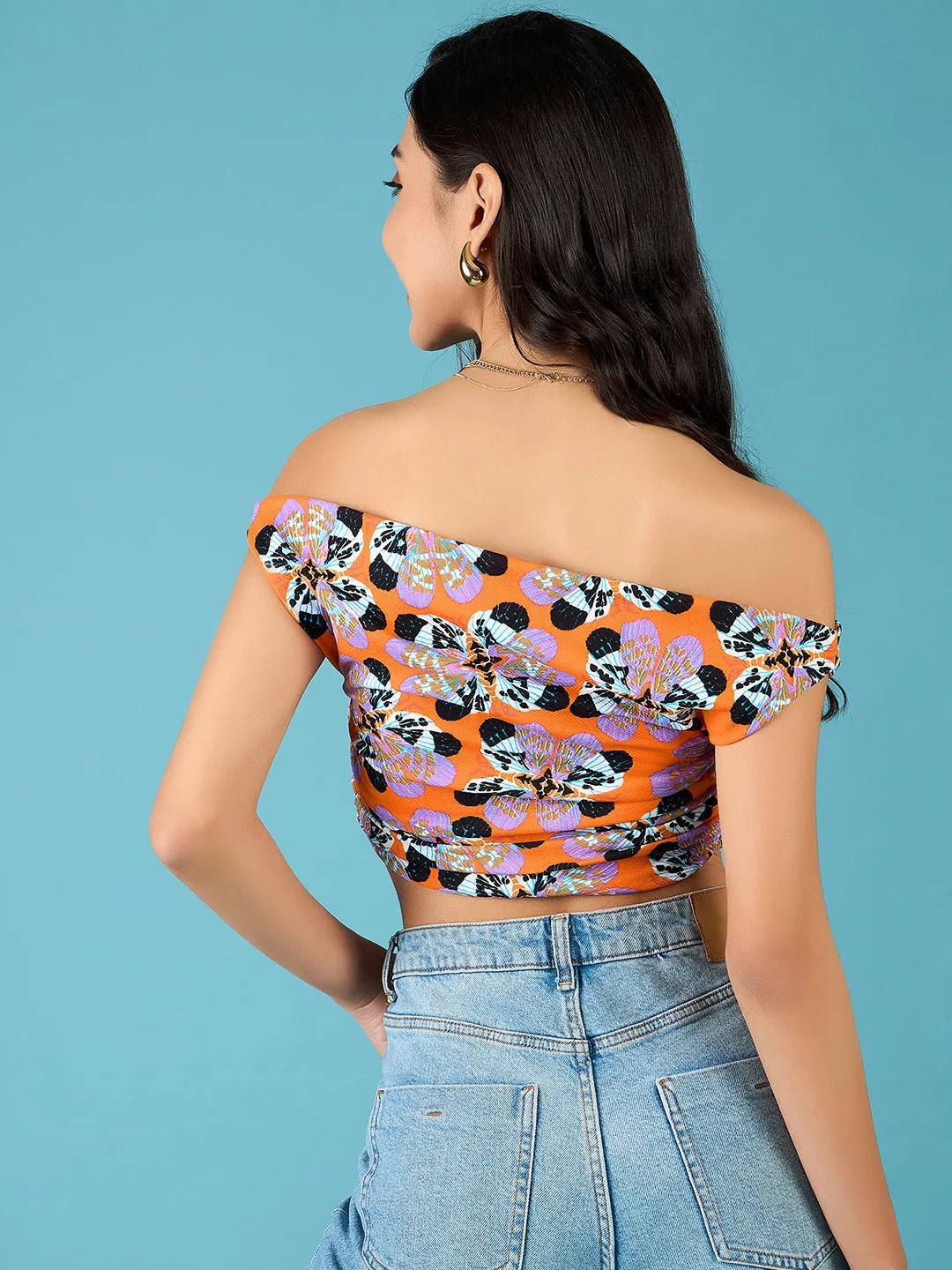 Printed Cotton Stretchable Draped Crop Top