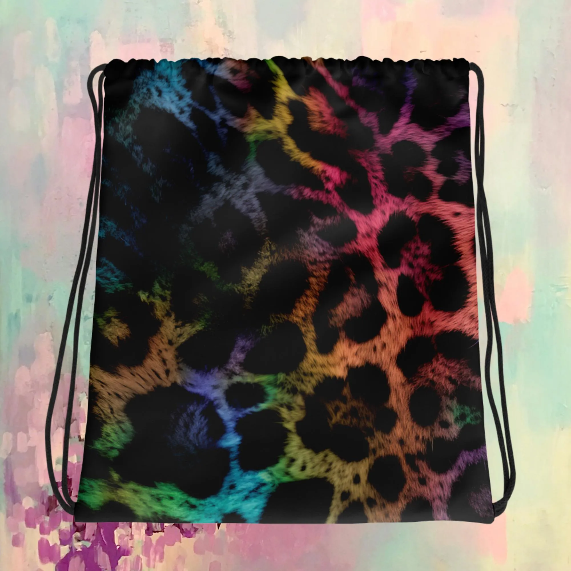 Rainbow Jaguar Drawstring bag