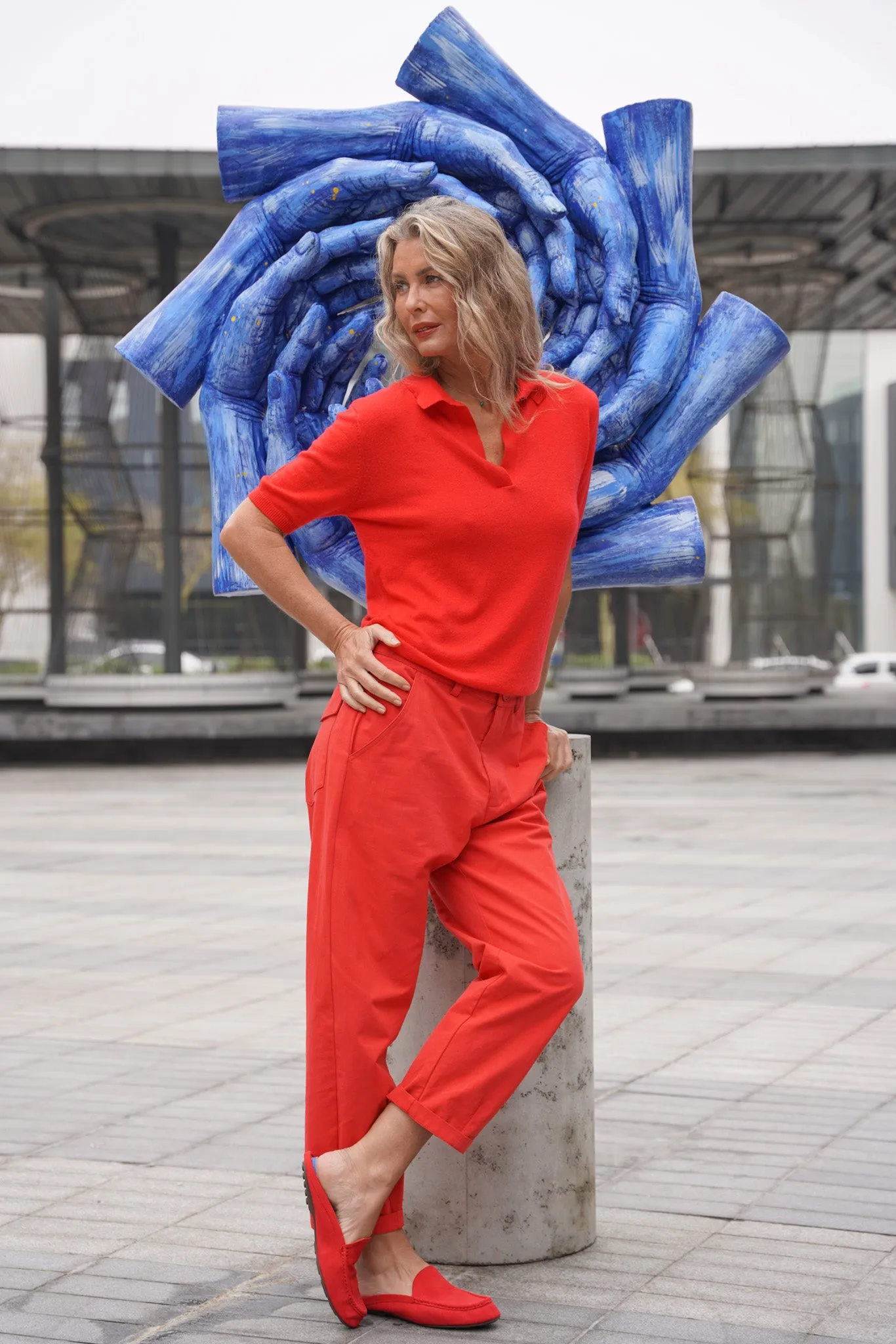 Red Collared Knitted Tee