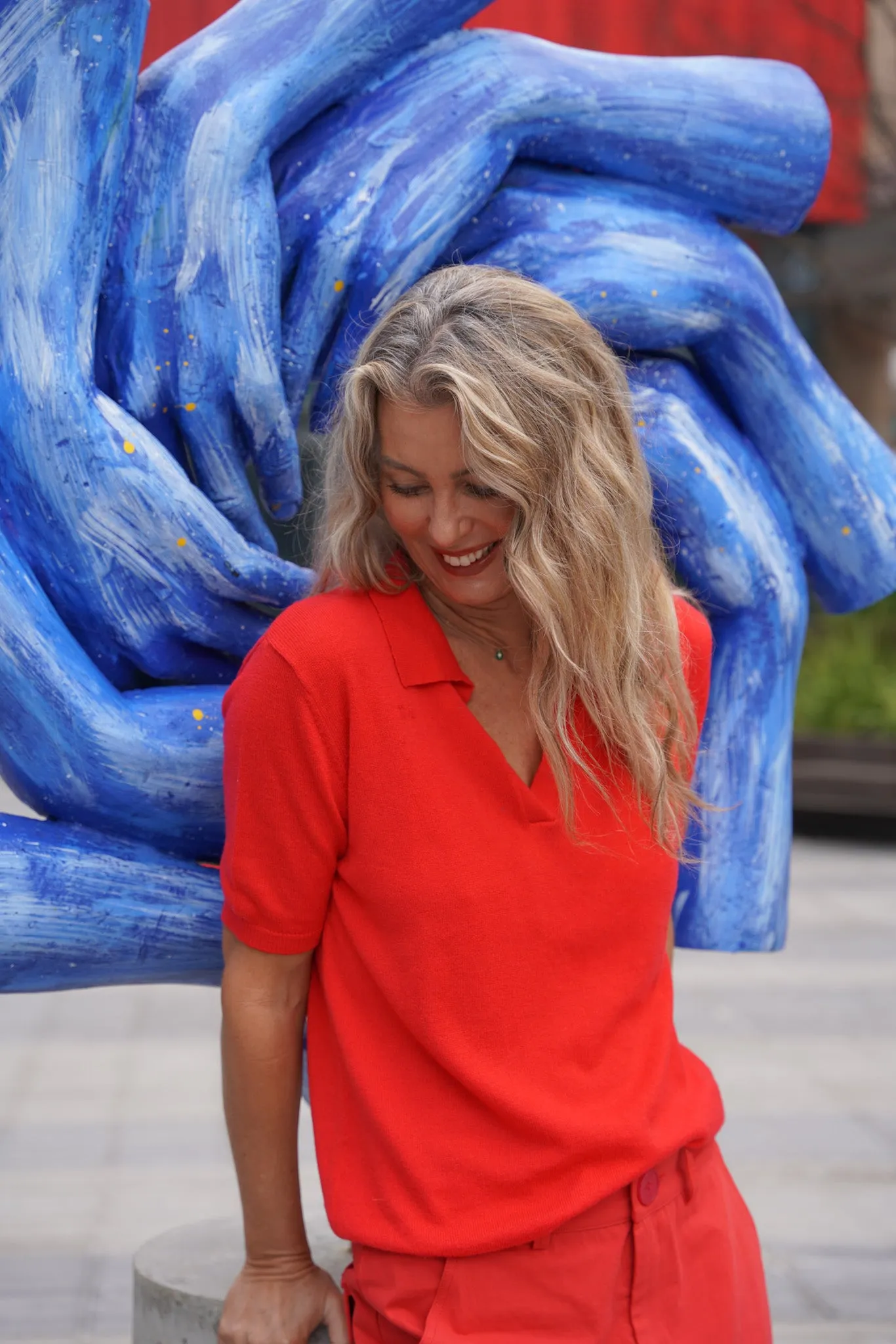 Red Collared Knitted Tee