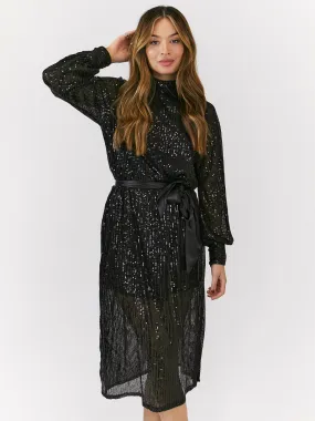 Roxi Sequin Midi Dress / Black