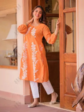 Saba Chikankari kurta in cotton - Orange