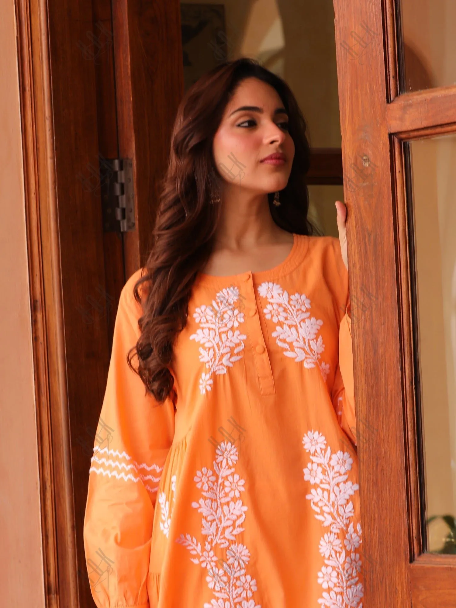 Saba Chikankari kurta in cotton - Orange