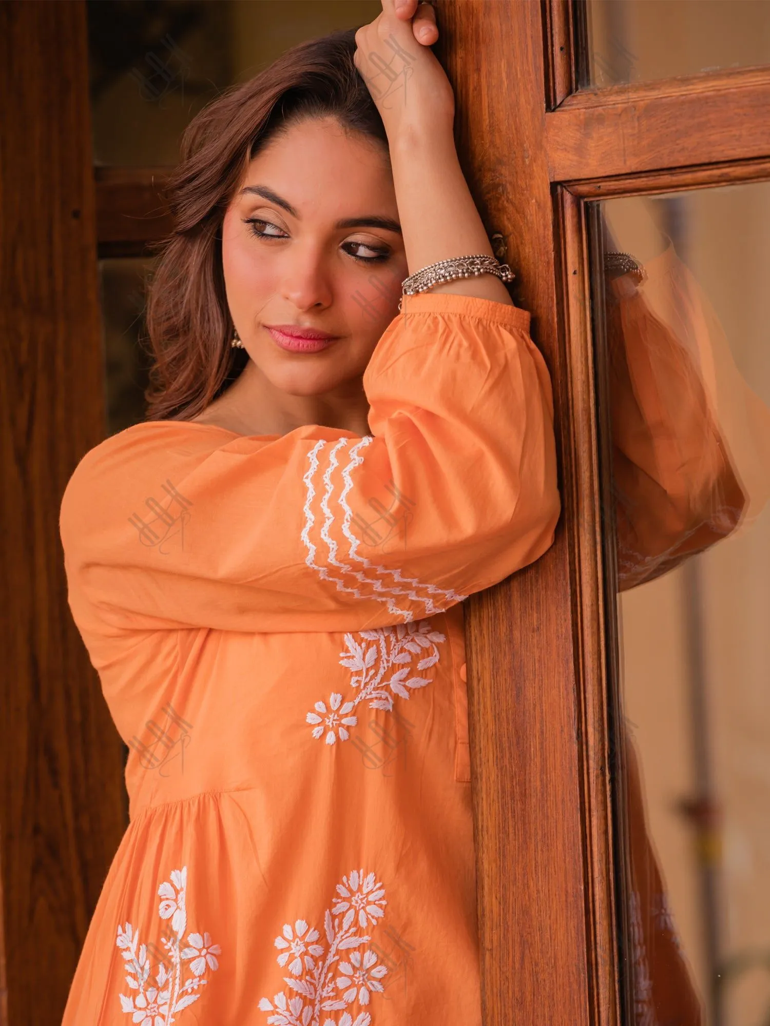 Saba Chikankari kurta in cotton - Orange