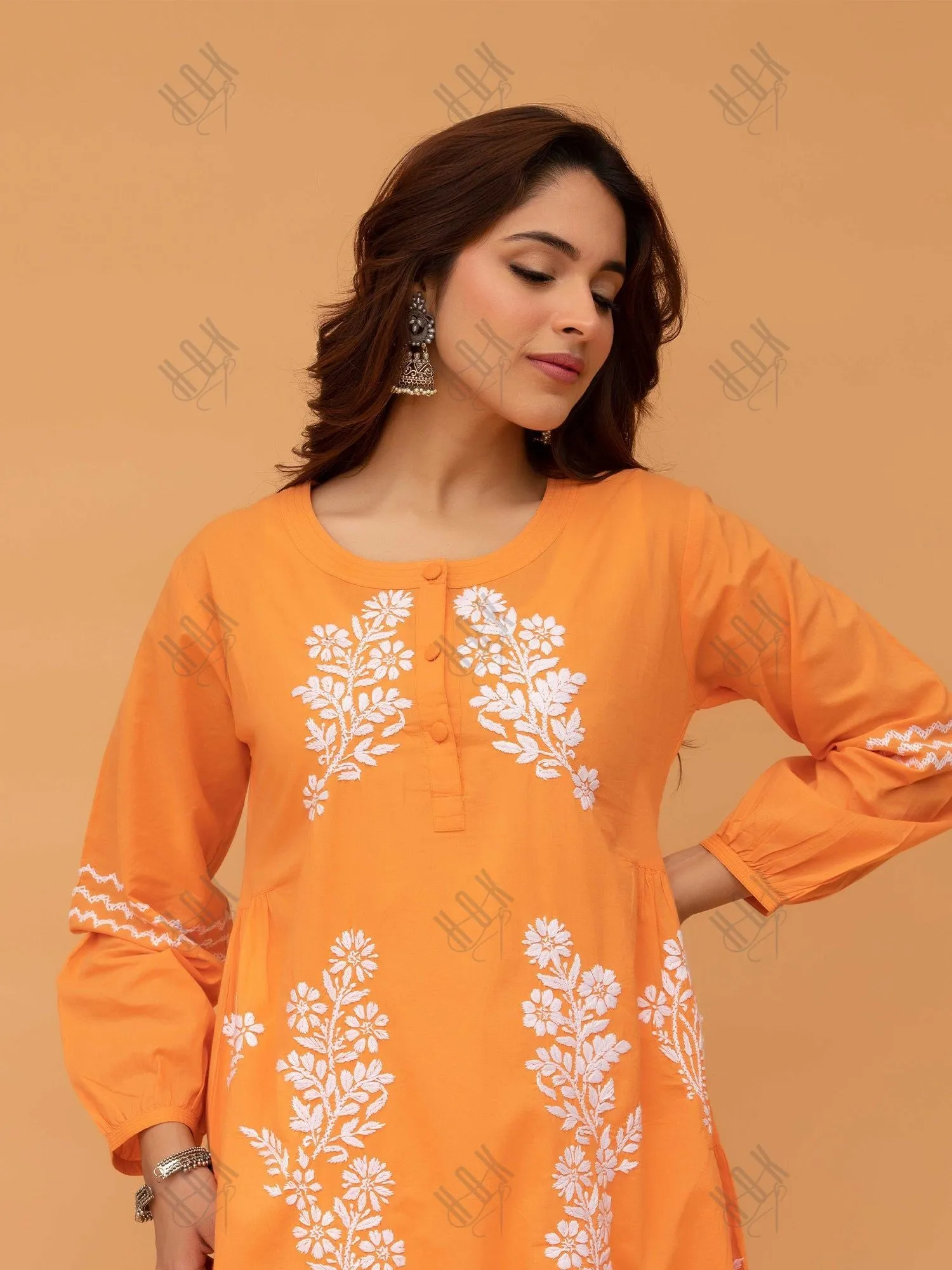 Saba Chikankari kurta in cotton - Orange