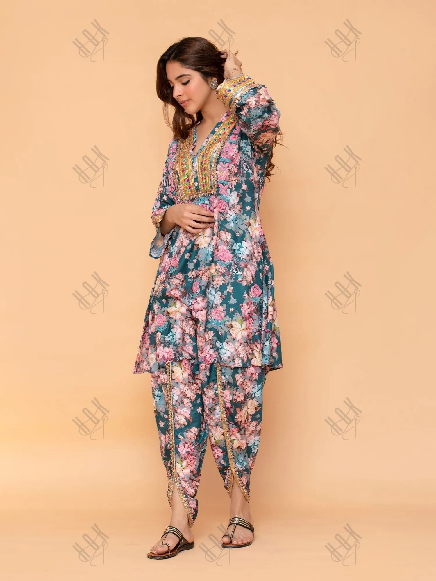 Saba Chikankari Kurta Set in Muslin Silk - Torquise Blue