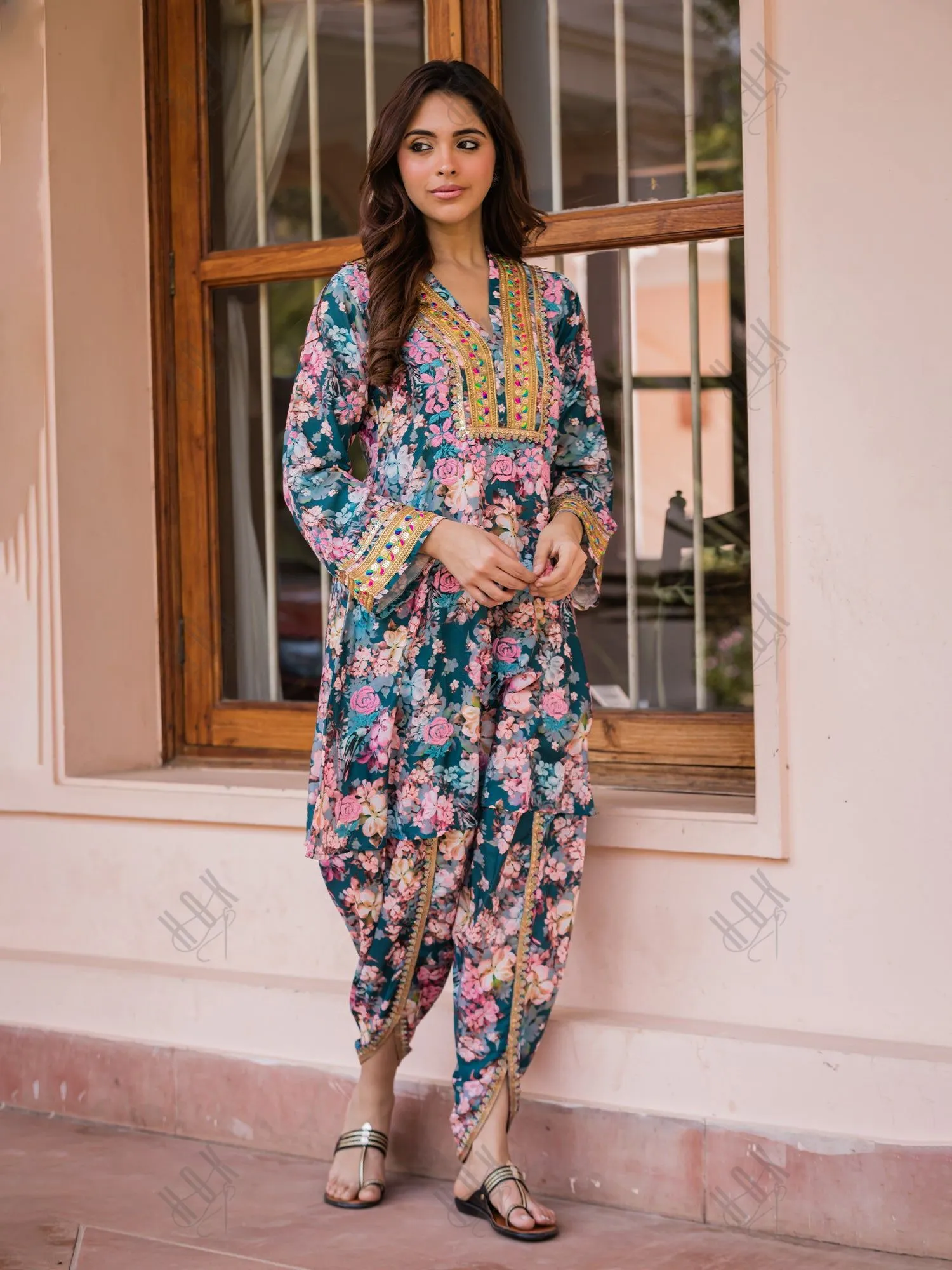 Saba Chikankari Kurta Set in Muslin Silk - Torquise Blue