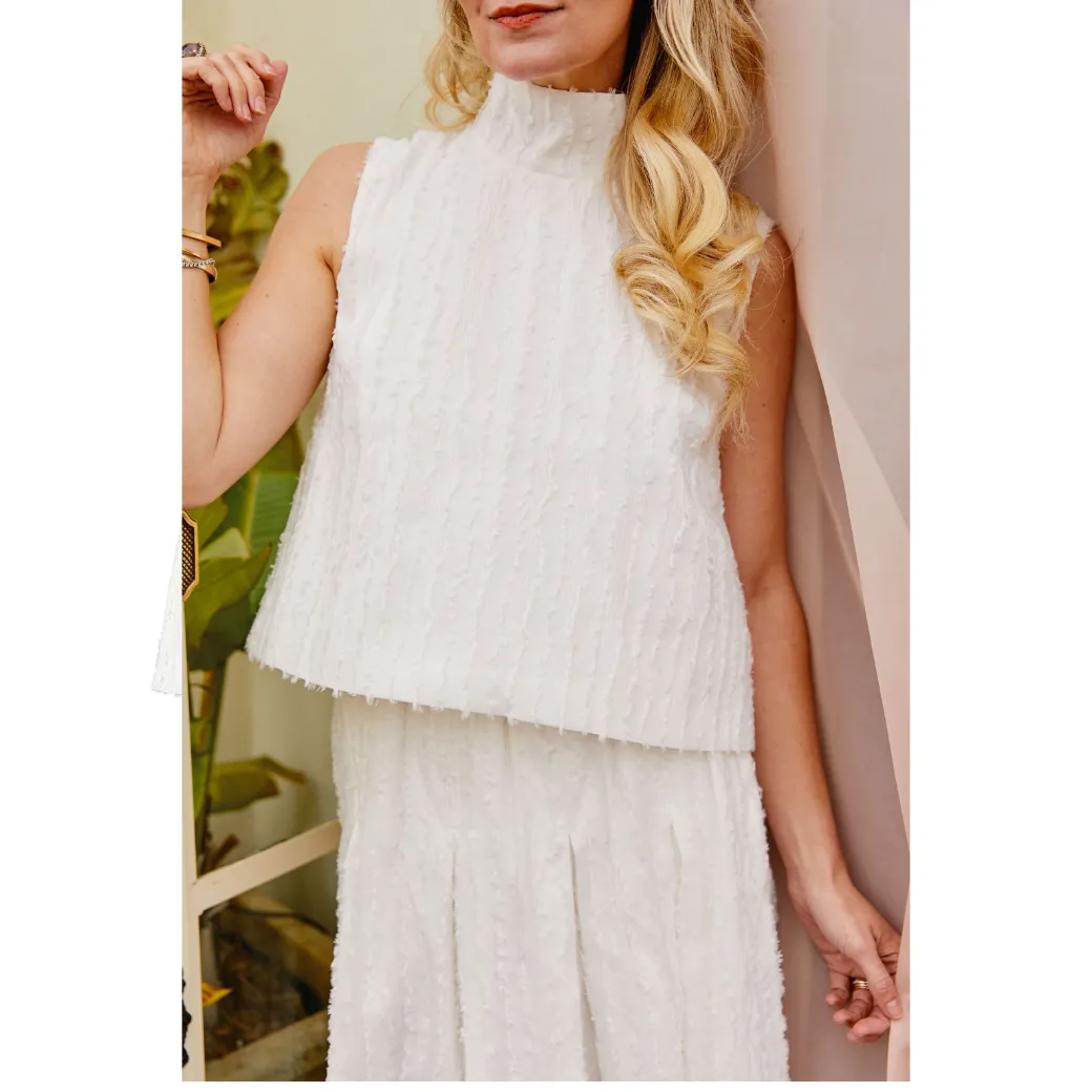 SAMPLE - Cropped Sleeveless Mod Top - White Fringe