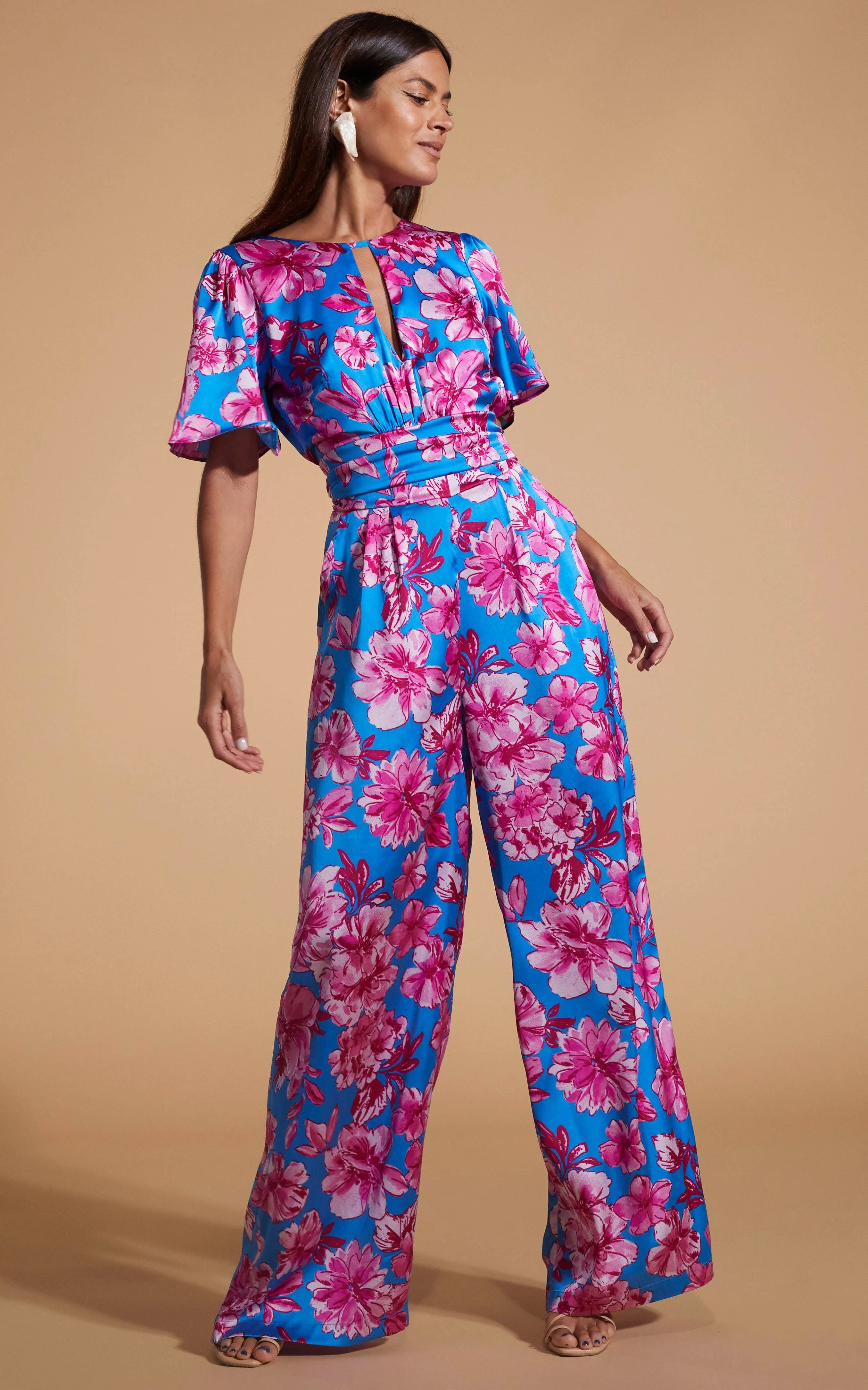 Savannah Jumpsuit In Pink On Blue Floral