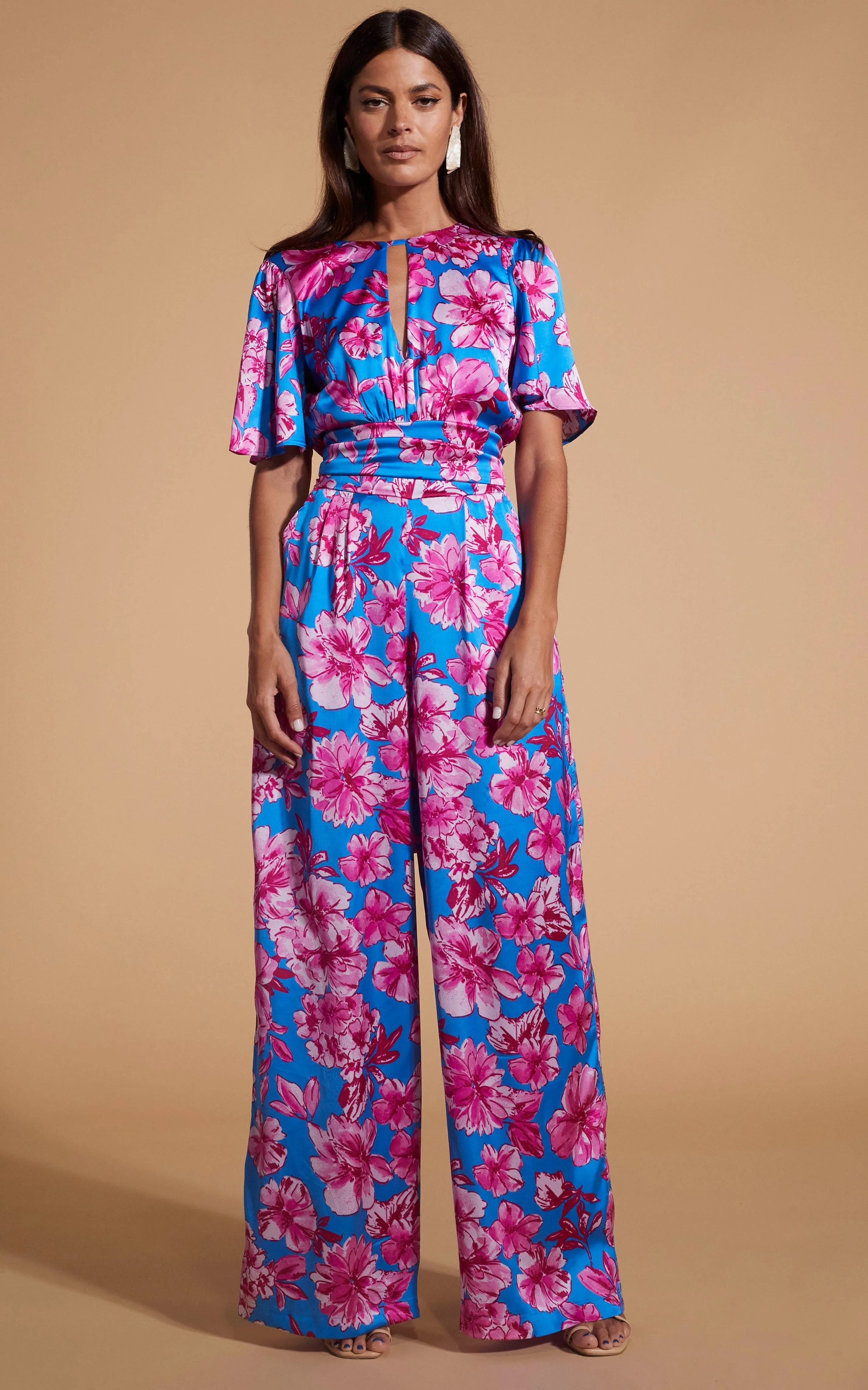 Savannah Jumpsuit In Pink On Blue Floral