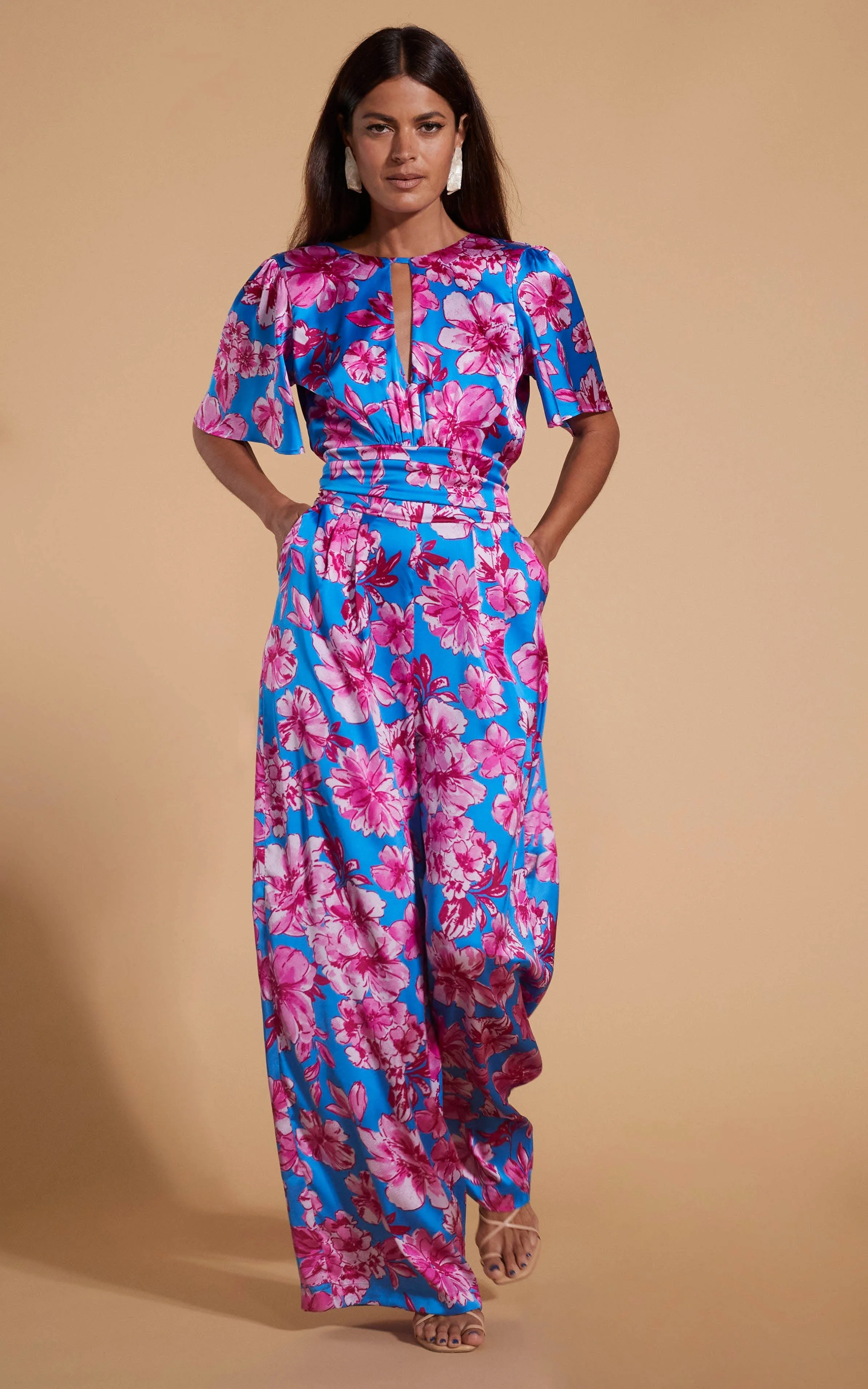 Savannah Jumpsuit In Pink On Blue Floral