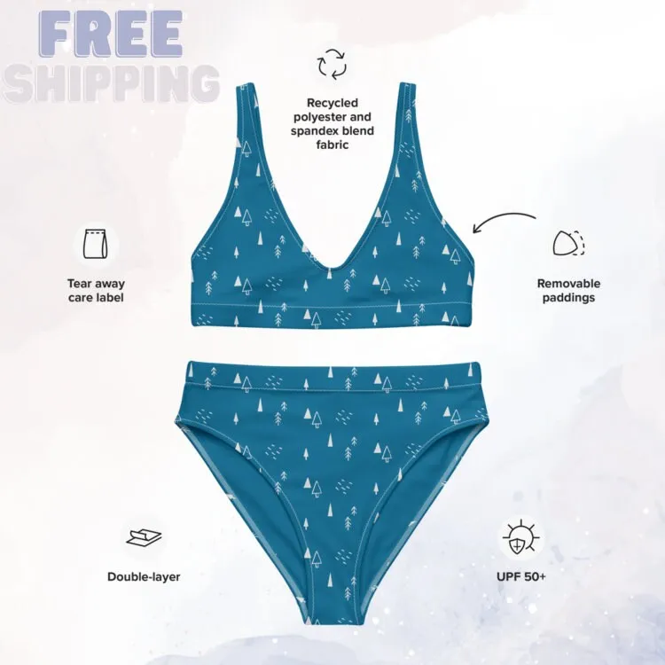 Scandinavian Forest Blue Recycled High-Waisted Bikini