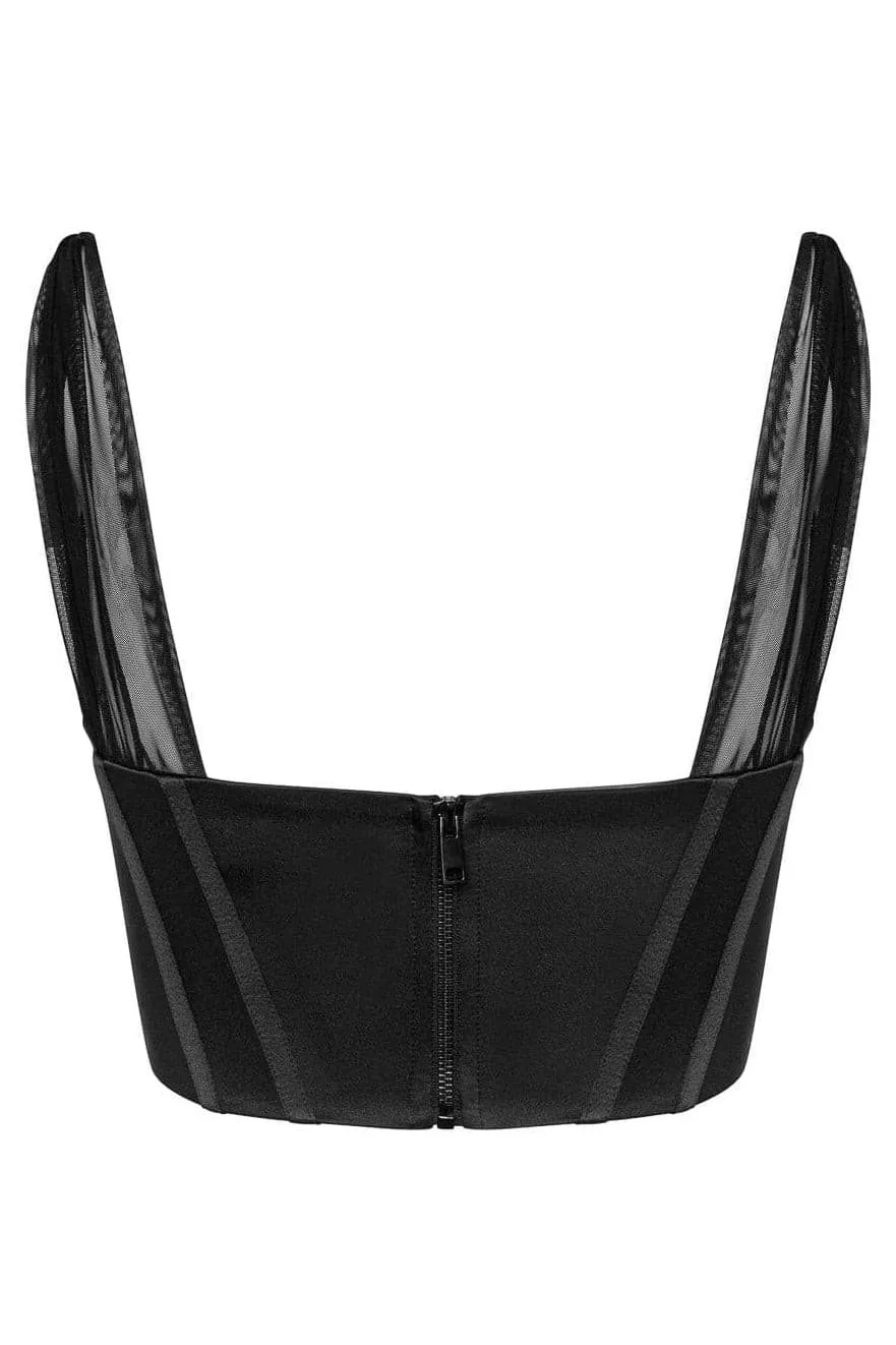 Siren Satin Corset Crop Top - Black