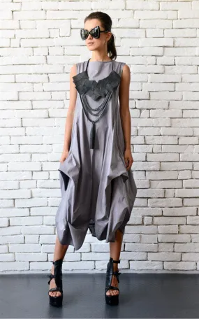 Sleeveless Gray Dress With Drappings