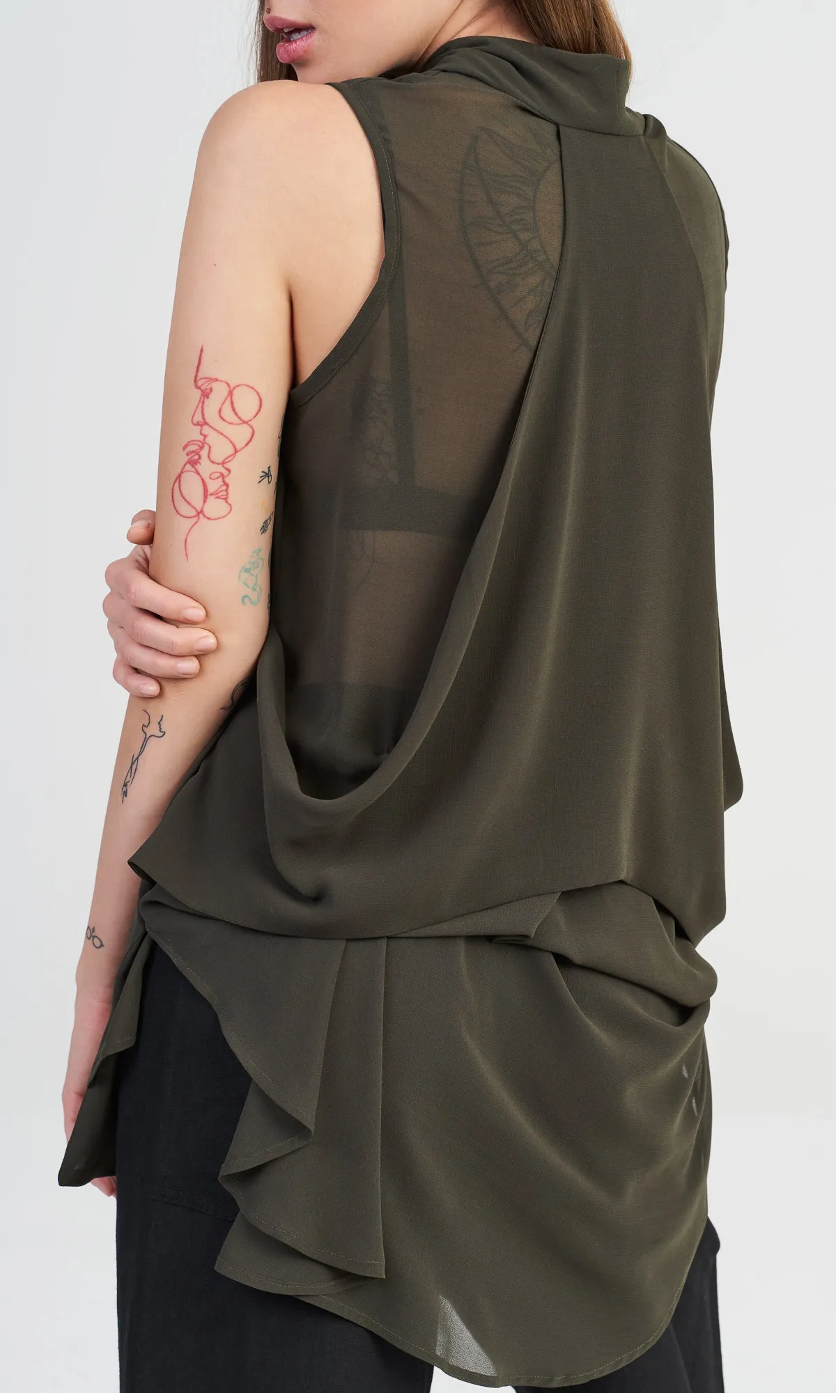 Sleeveless Top with Draped Back