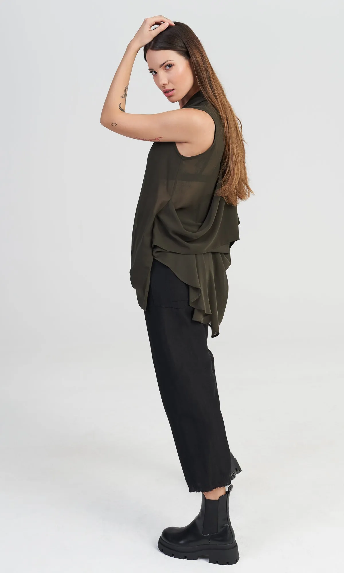 Sleeveless Top with Draped Back