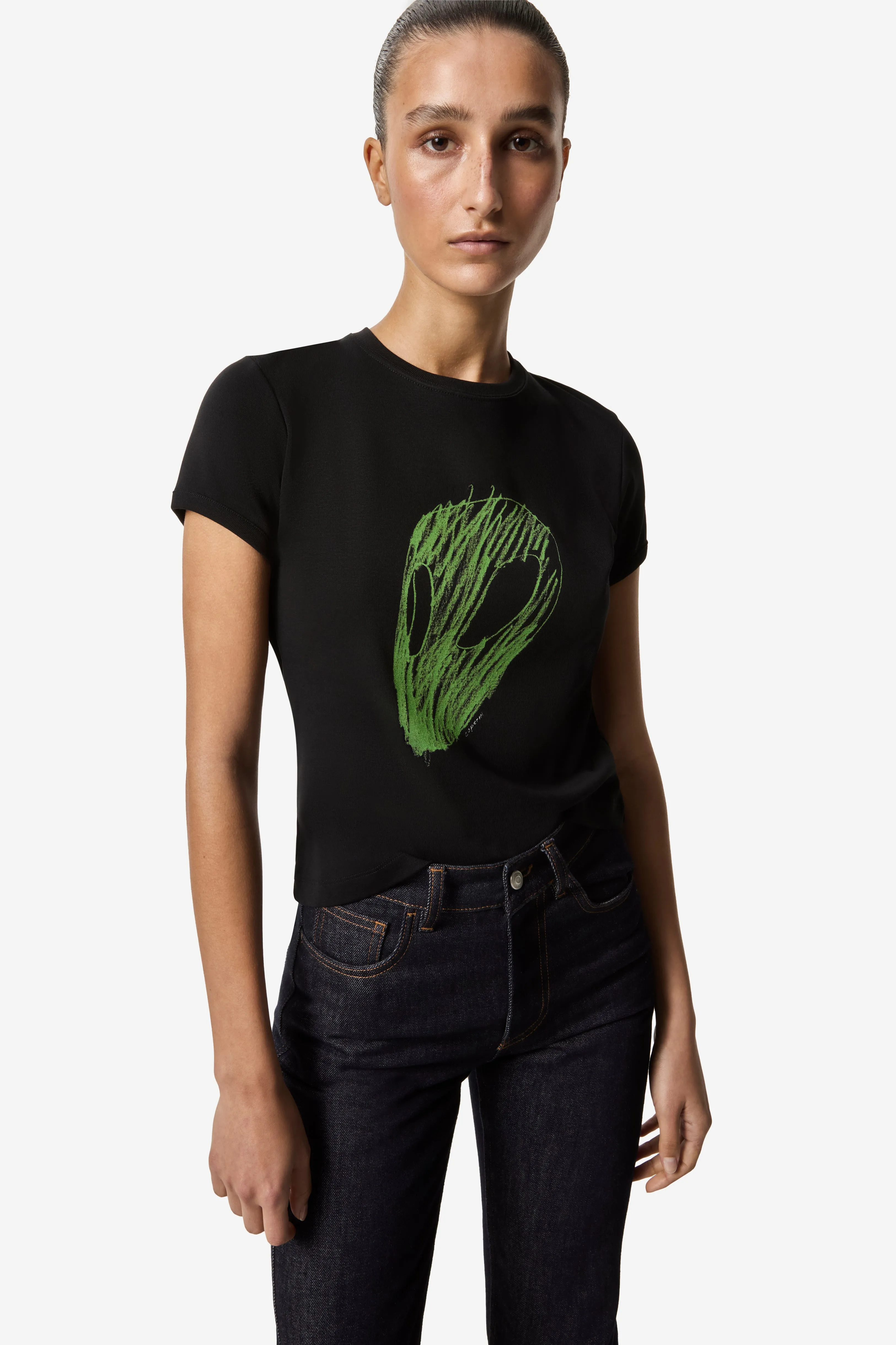 Slim Fit T-Shirt Alien Head Print